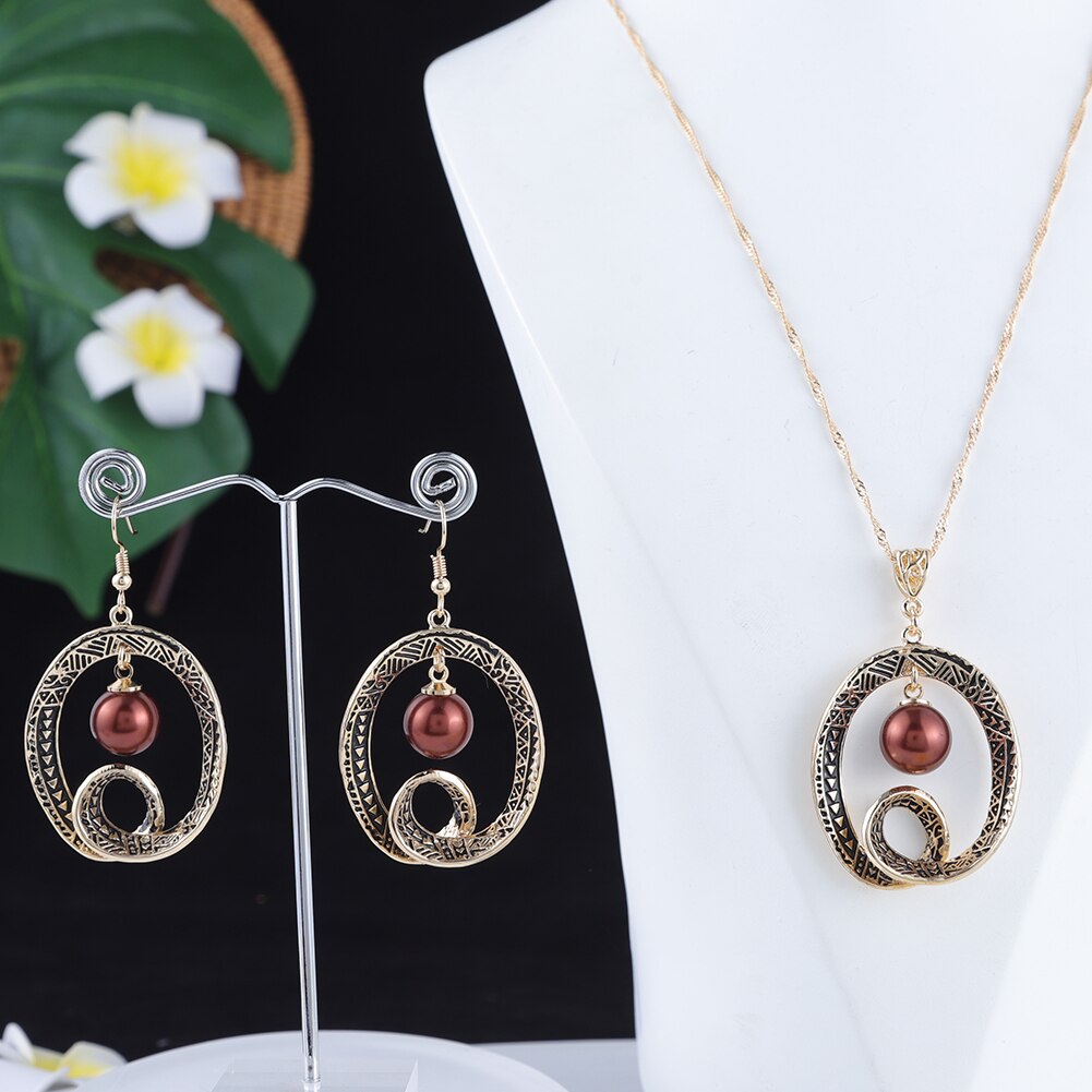 SophiaXuan Schmuck setzt Hibiskus Blumen Perle Halskette einstellen hawaiisch Polynesian Gold Überzogene Halskette setzt für Frauen: ZH0612GOBR