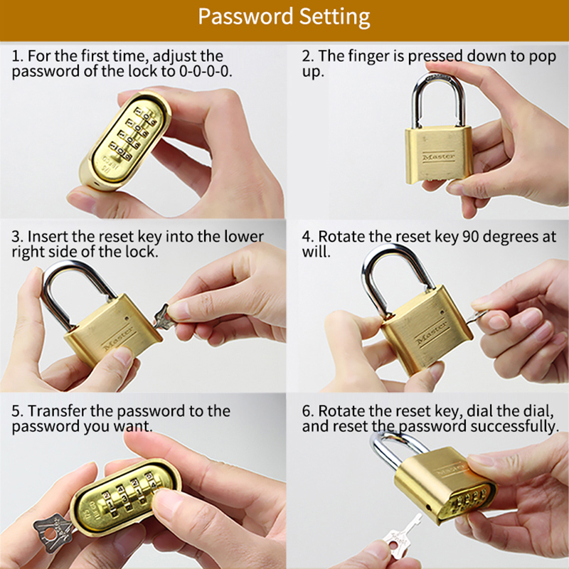 MASTER LOCK Brass Solid Body Padlock Anti-rusting Waterproof Password Combination Code Lock Door Locker Anti-theft Padlocks