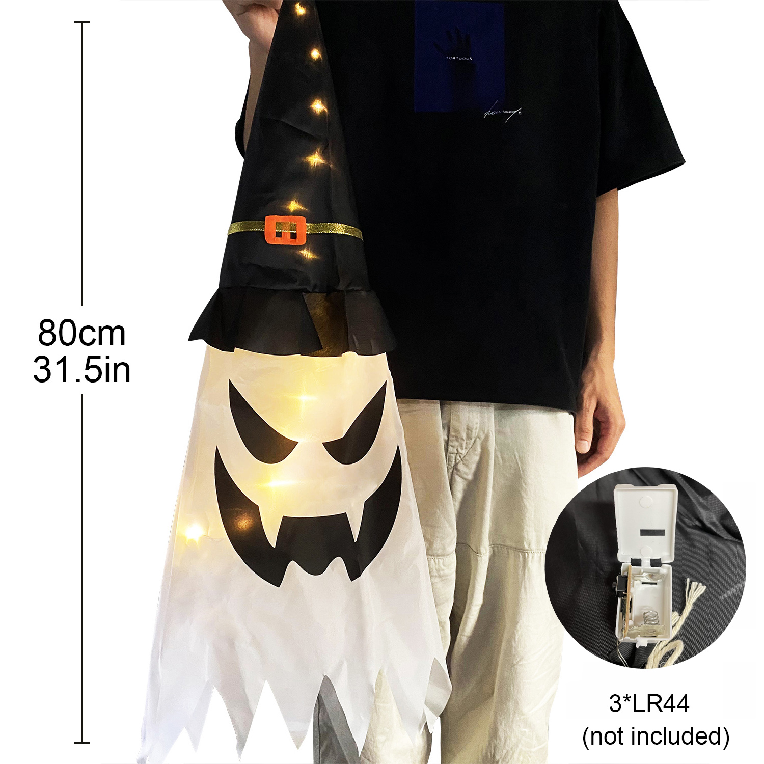 45-80cm led halloween-dekorasjon blinkende lys gypsophila spøkelsesfestival kle seg glødende trollmannsspøkelseshattlampe hengende dekor: Burgunder