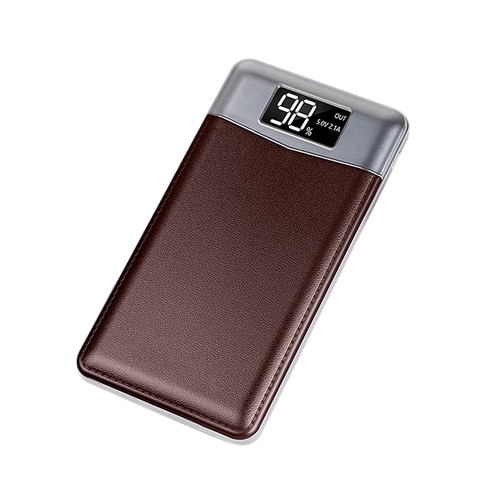 Slim 20000 mAh Power Bank Portable Ultra-thin Polymer Powerbank battery power-bank 20000mah With Dual LED Light for Mobile Phone: Brown