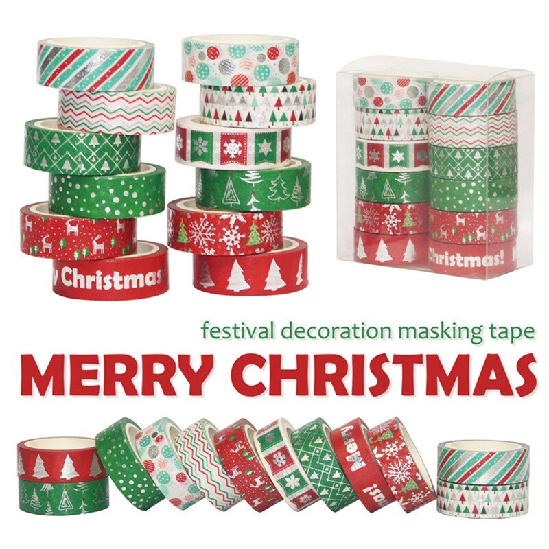 12 Rolls Van Kerst Tape Diy Tape Scrapbooking Tape, Kerst Decoratie Tape Kit Home Decoratie