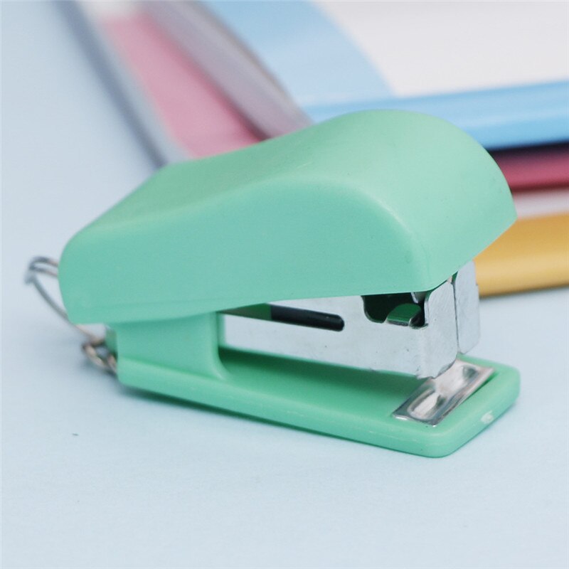 Practical Mini Plastic Stationery Set Stapler Key Chain Ring Kawaii Keychain School Office Supplies Stationery mini stapler