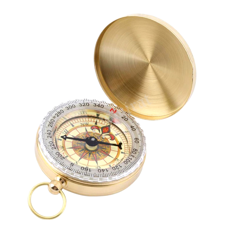 Kobber clamshell kompas med lysende udendørs camping vandreture bærbar lomme messing guld kompas metal måle lineal værktøj