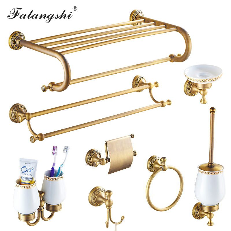Copper Brass Bathroom Hardware Set Toothbrush Holder Toilet Paper Holder Towel Bar Soap Dish Sanitary Wares for Bathroom WB8802