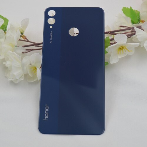 For HUAWEI Honor 8X Battery Cover Rear Glass Door Housing Case Back Panel With Camera Lens For Honor 8X Battery Cover+Adhesive: Blue No Lens