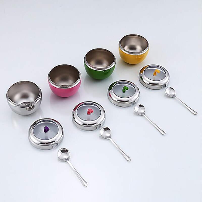 304 Stainless Steel Seasoning Box Jars Apple Shaped Salt Pepper Sugar Can Seasoning Bottle Storage Containers Kitchen Supplies