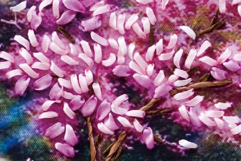 60X50cm Cherry Garden DIY Ribbon Embroidery 3D Embroidery Print Cross Set Needlework Unfinished Wall Painting Craft