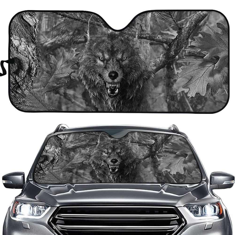 Car Windscreen Cover Folding Wolf 3D Printed Car Windshield Sun Shade Auto Sun Visor UV Covers Car Window Protector Durable Case: YSFA2374HC