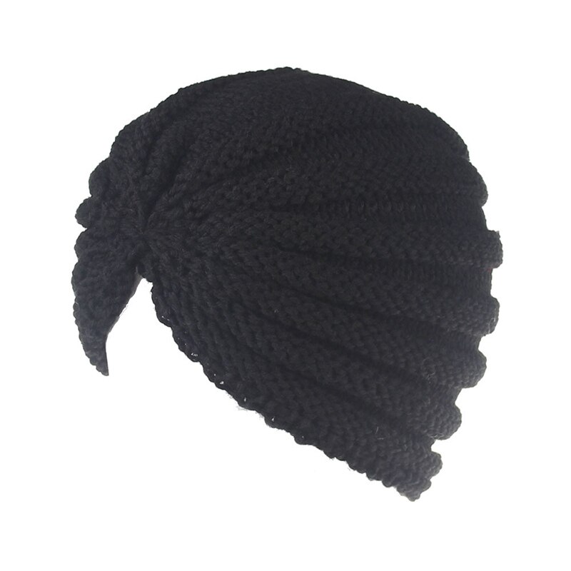 Mujer de sombero gorro sombrero India sombrero señoras pelo accesorios invierno Crochet turbante mujer envolturas cabeza sombrero de invierno: Negro