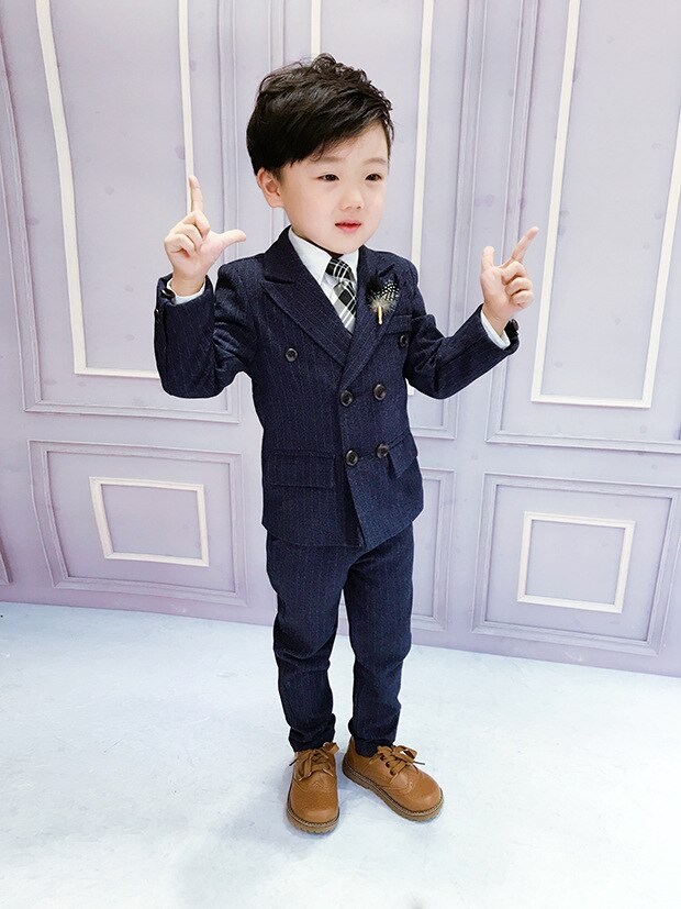 Trajes de para niños primavera otoño estilo niños ropa de boda 2 piezas conjuntos de trajes de azul