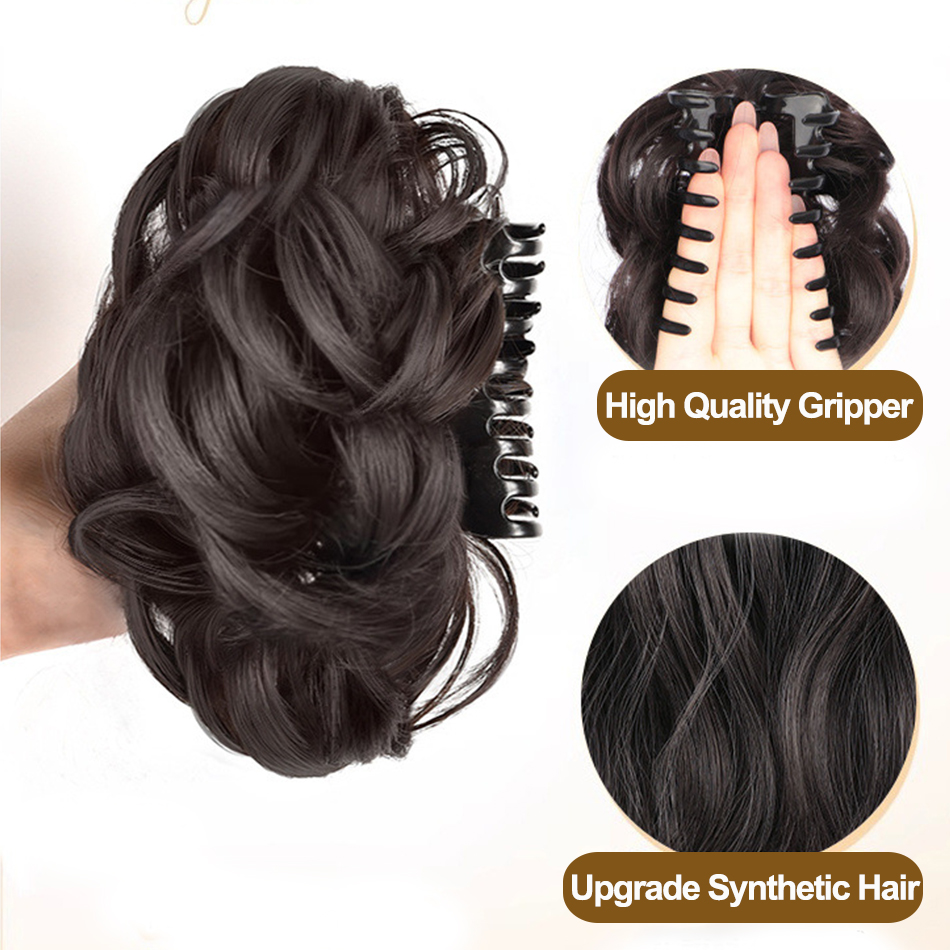 Moño sintético desordenado, pieza de pelo, Clip de garra, extensiones de cola de caballo, estilo Scrunchie, moño de capullo de flor perezoso, cola de caballo rizada ondulada