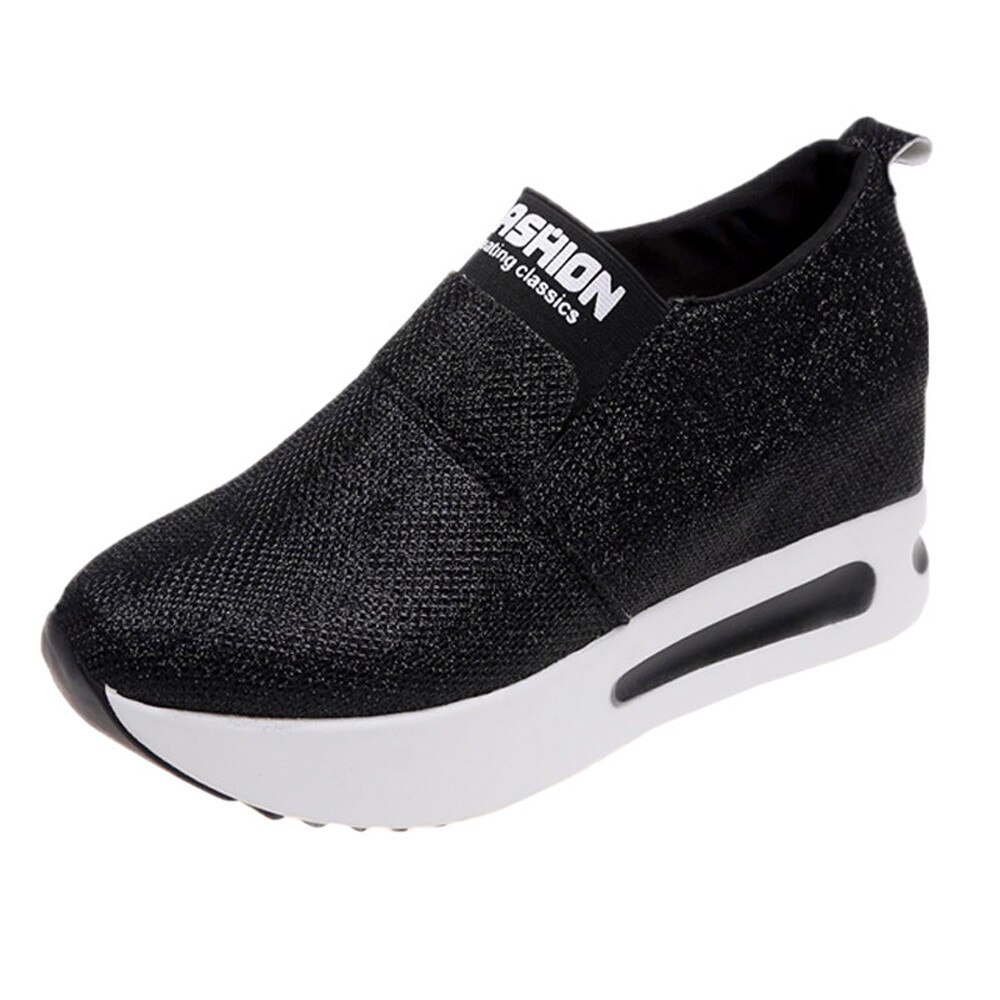 KLV Femmes Plat Fond Épais Chaussures Sans Lacet Bottines Décontracté Plate-Forme Chaussures de Sport scarpe donna l'estive nere zapatillas mujer #5: Black / 6.5