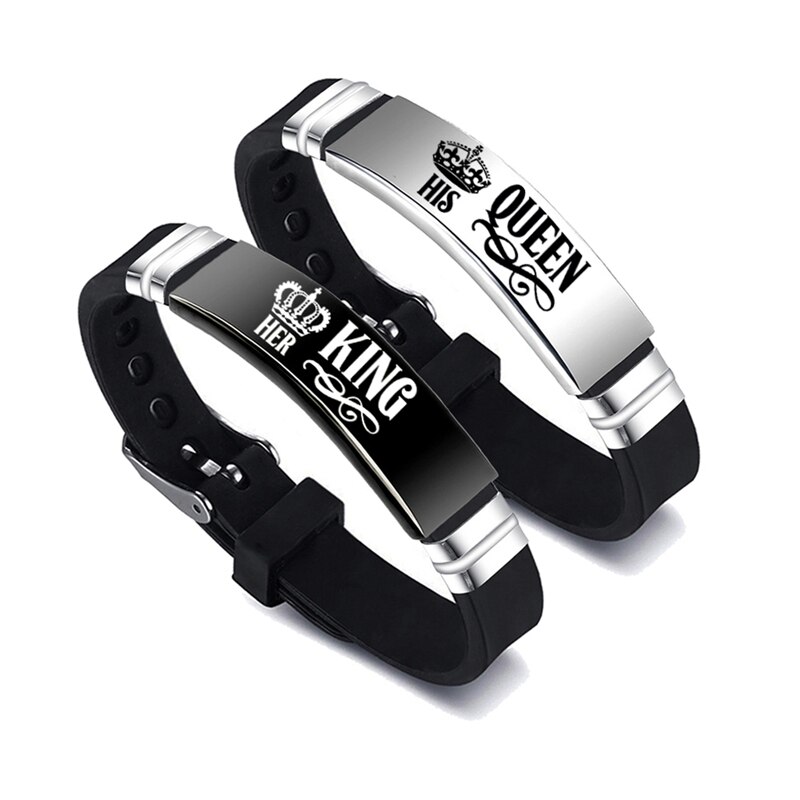 Bracelet couronne en acier inoxydable, 2 pièces/ensemble, en Silicone, pour Couple, unisexe, pour amoureux: BL7428BK4
