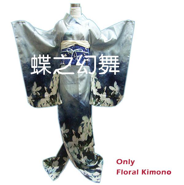 Women Japanese Traditional Blue green Furisode Long Kimono Dress Cosplay Costume outfit: Default Title
