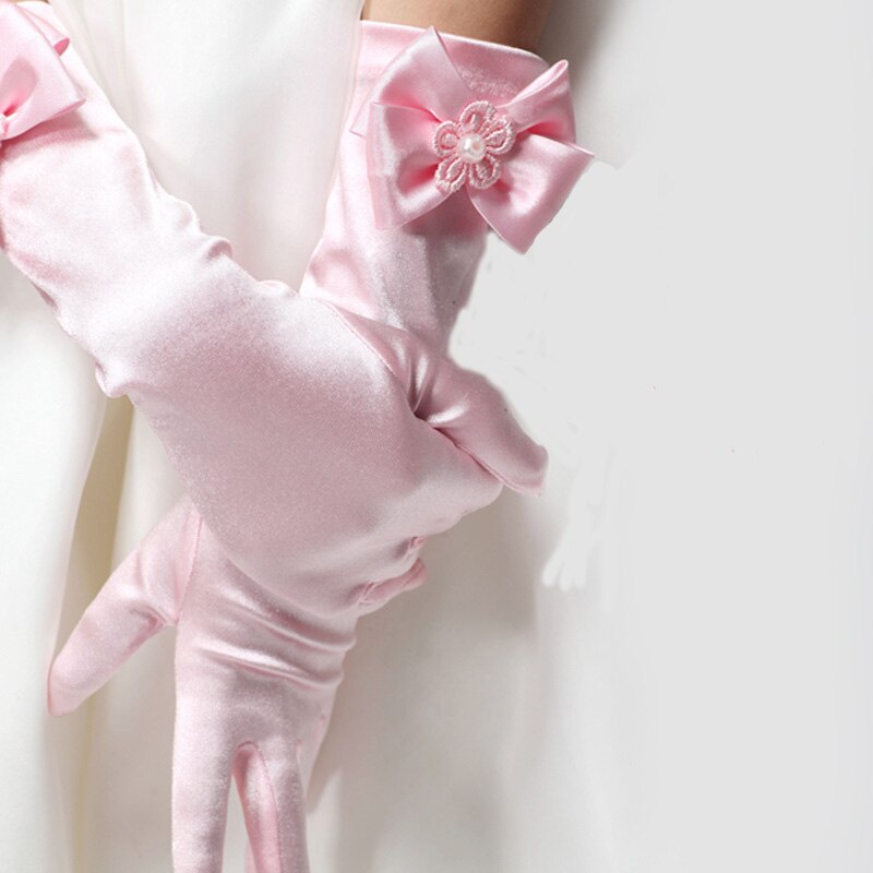 1 par de guantes de lazo de encantadora de boda para niñas y flores, accesorios de comunión para ceremonia, guantes para niños: Pink M 4-7Years