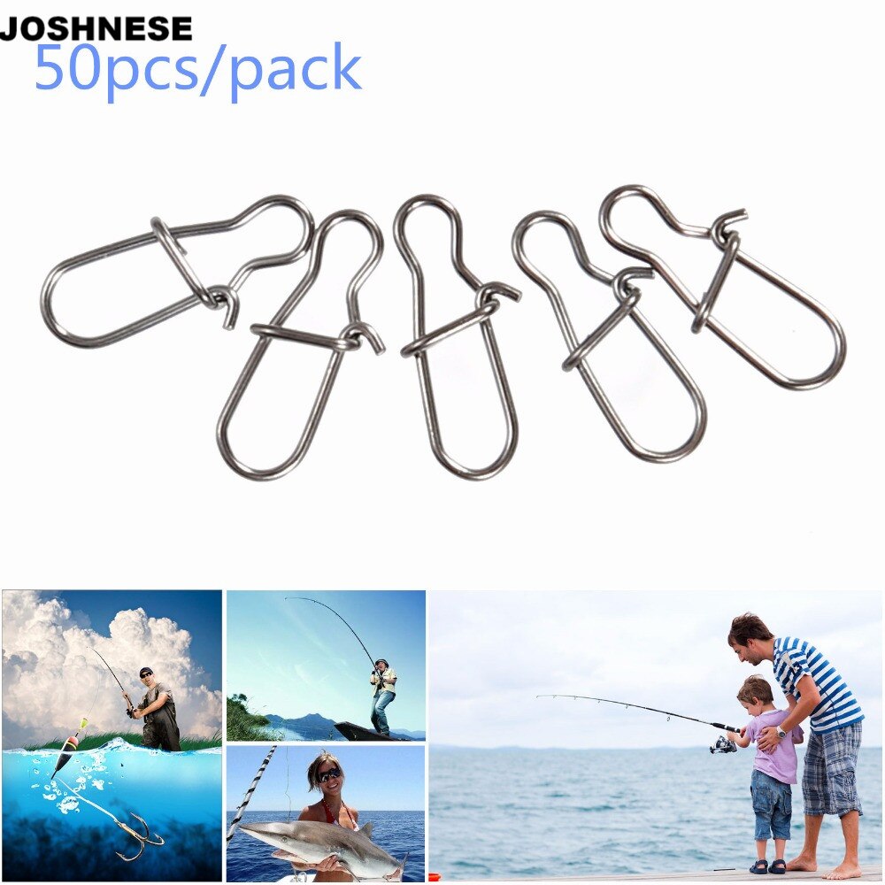 JOSHNESE 50pcs/lot Hook Lock Snap Swivel Solid Rings Safety Snaps Fishing Hooks Connector Stainless Steel