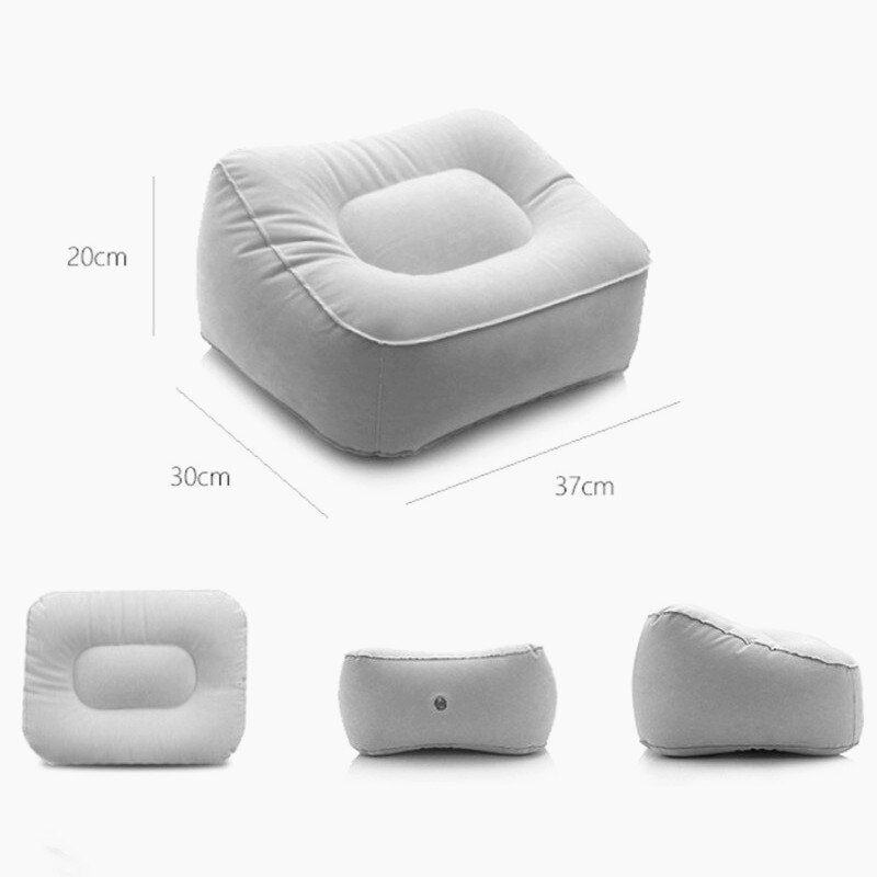 Poggiapiedi Gonfiabile Da Viaggio 3 Altezze – Cuscino Multifunzione Per Aereo, Auto, Ufficio – Morbido In PVC E Velluto (Grigio, 43x31 Cm)