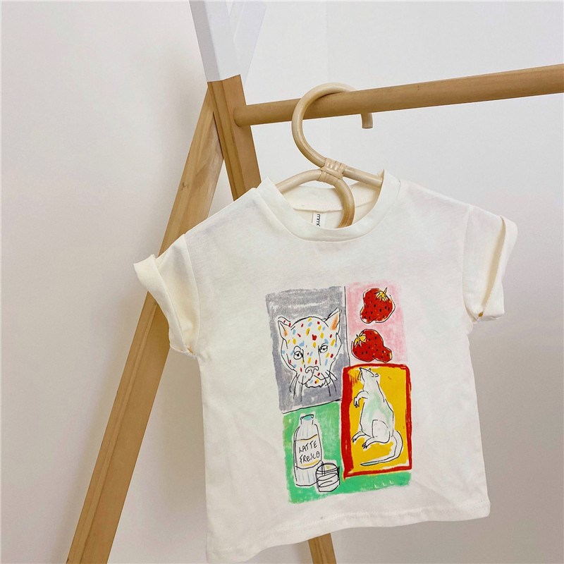 Mærke børn t-shirt til piger og drenge baby børn tøj leopard tegning hvid t-shirt tøj til pige sommer børn top tøj