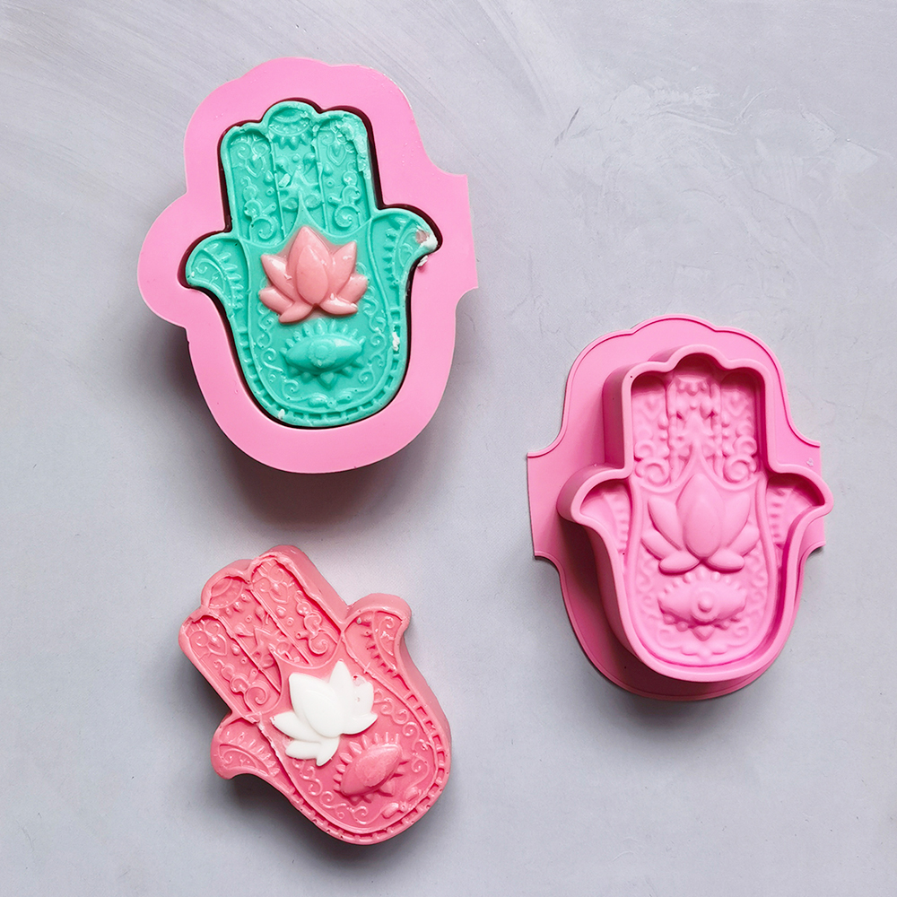 Moldes de silicona para jabón, molde hecho a mano para jabones de baño en forma de palma, suministros de cera, molde para hacer velas, 2/4 Uds.
