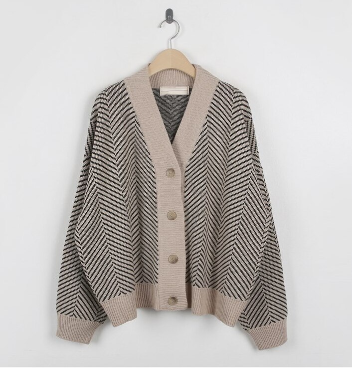 Oversize damegensere høst vintage cardigans løs vintergenser strikket plus size dame cardigan strikket knapp løs: Svart