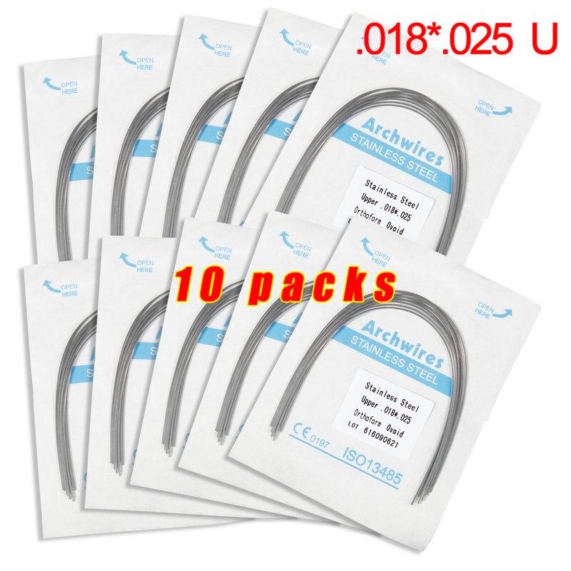 Lot de 10 arcs orthodontiques dentaires en acier inoxydable, forme rectangulaire, forme ovoïde, outil dentaire u/l, équipement dentaire: 10 pack 18 25u