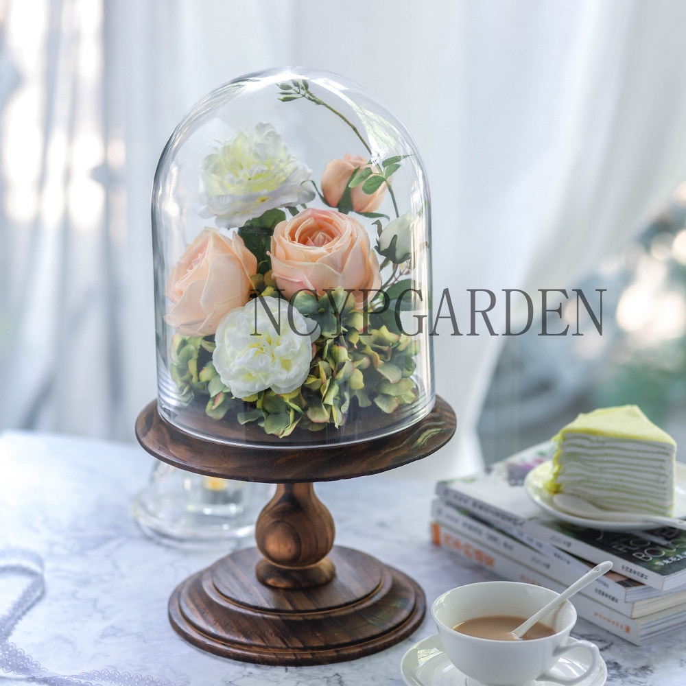 Glaskuppel stor piedestal klar cloche bell jar display stativ til rose bryllup hjemmepynt kun defekt cloche