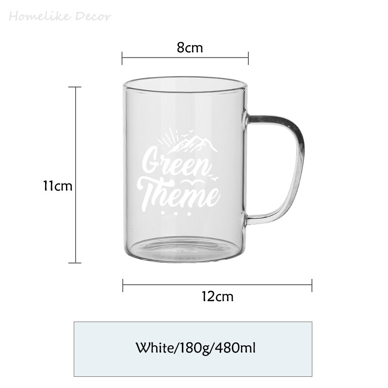 480ml Glazen Bier Mok - Transparant met Engelse Opdruk - Hittebestendig Drinkgerei: Wit