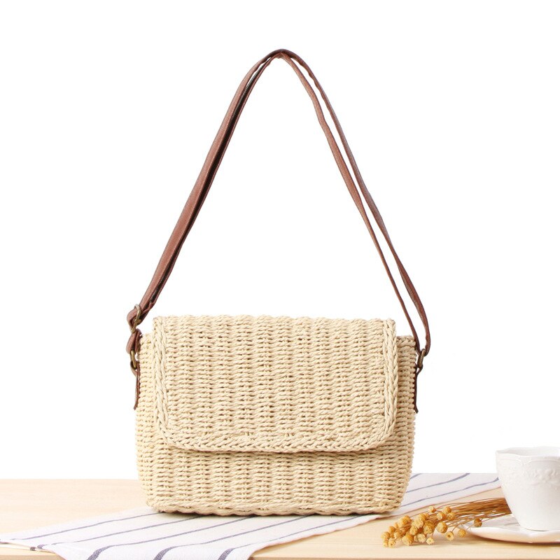 Neue Crossbody Hand-gewebte Tasche sen-serie sen-serie Strand Stroh gewebte Tasche Eine Schulter Taschen Bote Tasche: Beige