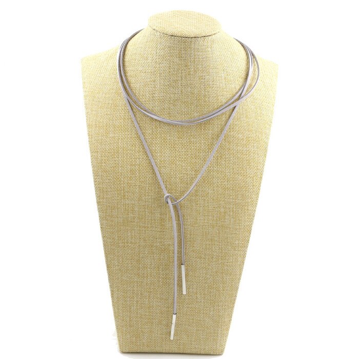 Gargantilla de cuero de imitación para mujer, collar largo de terciopelo con estilo, joyería artesanal, para novia, nueva: Gray Rope Silver
