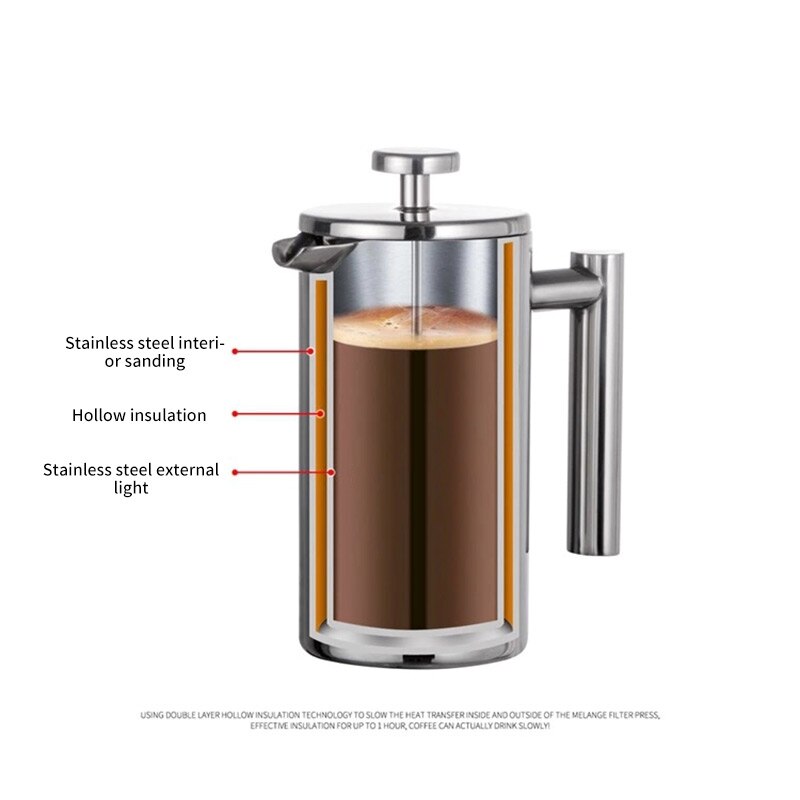 Isoleret cafe pot presse rustfrit stål kaffe te filter maker stempel kande caffetiere 350ml med en filterkurv