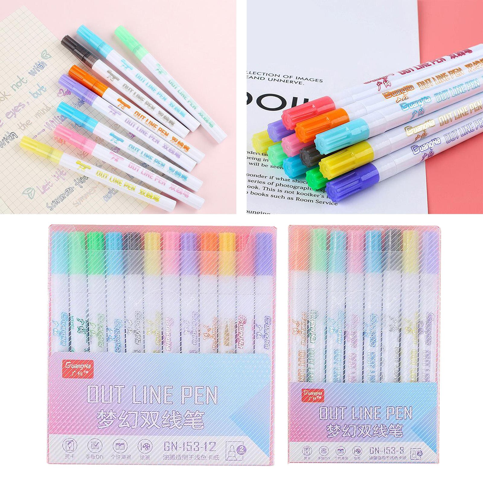 Self-Outline Metallic Markers, 8/12Pcs Dubbele Lijn Pen Gemengde Kleur Kinderen, Volwassenen
