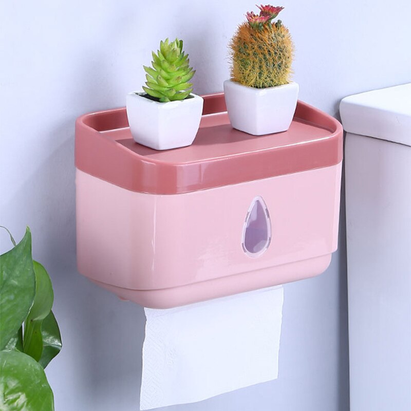 Wall Mounted Toilet Paper Holder Bathroom Toilet Paper Box Free Punch Papers Holder Waterproof Tissue Box Bathroom Accessories: pink