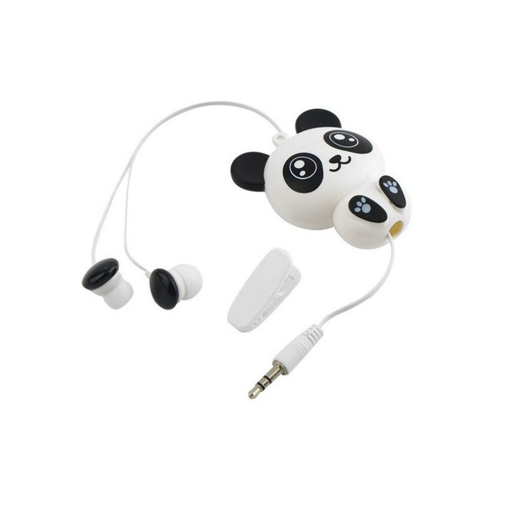 Cute Panda Headphones Headsets 3.5mm Wired Retractable Earphones Earbuds for iPhone X 8 7 Samsung Birthday for Child