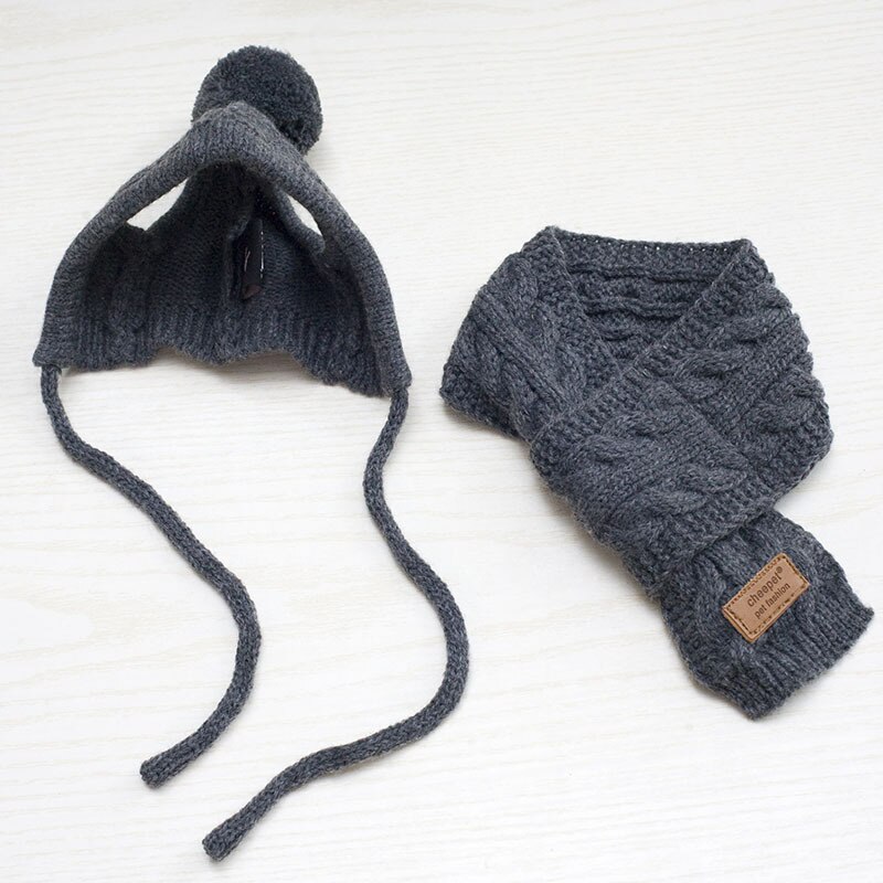 Hoed Voor Honden Winter Warm Stripes Gebreide Muts + Sjaal Kraag Puppy Luxe Breien Accessoires Sets Kostuum Kerst Kostuum