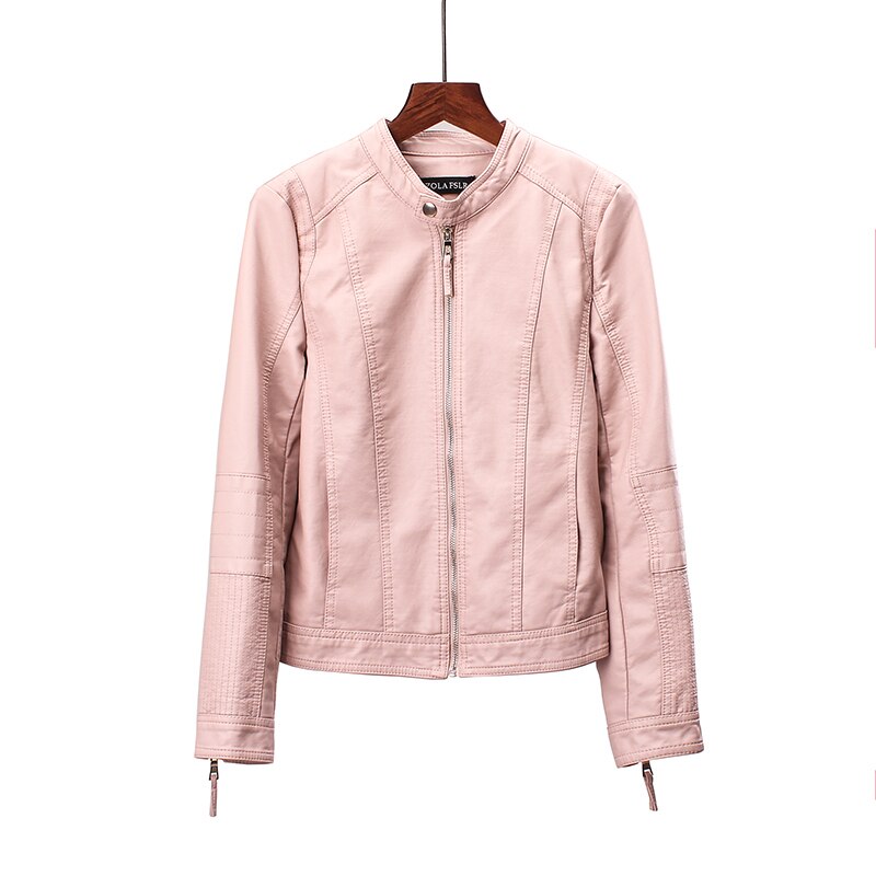 Spring Autumn Women Biker Leather Jacket Soft PU Leather Outwear Short Slim Zippers Biker Jackets