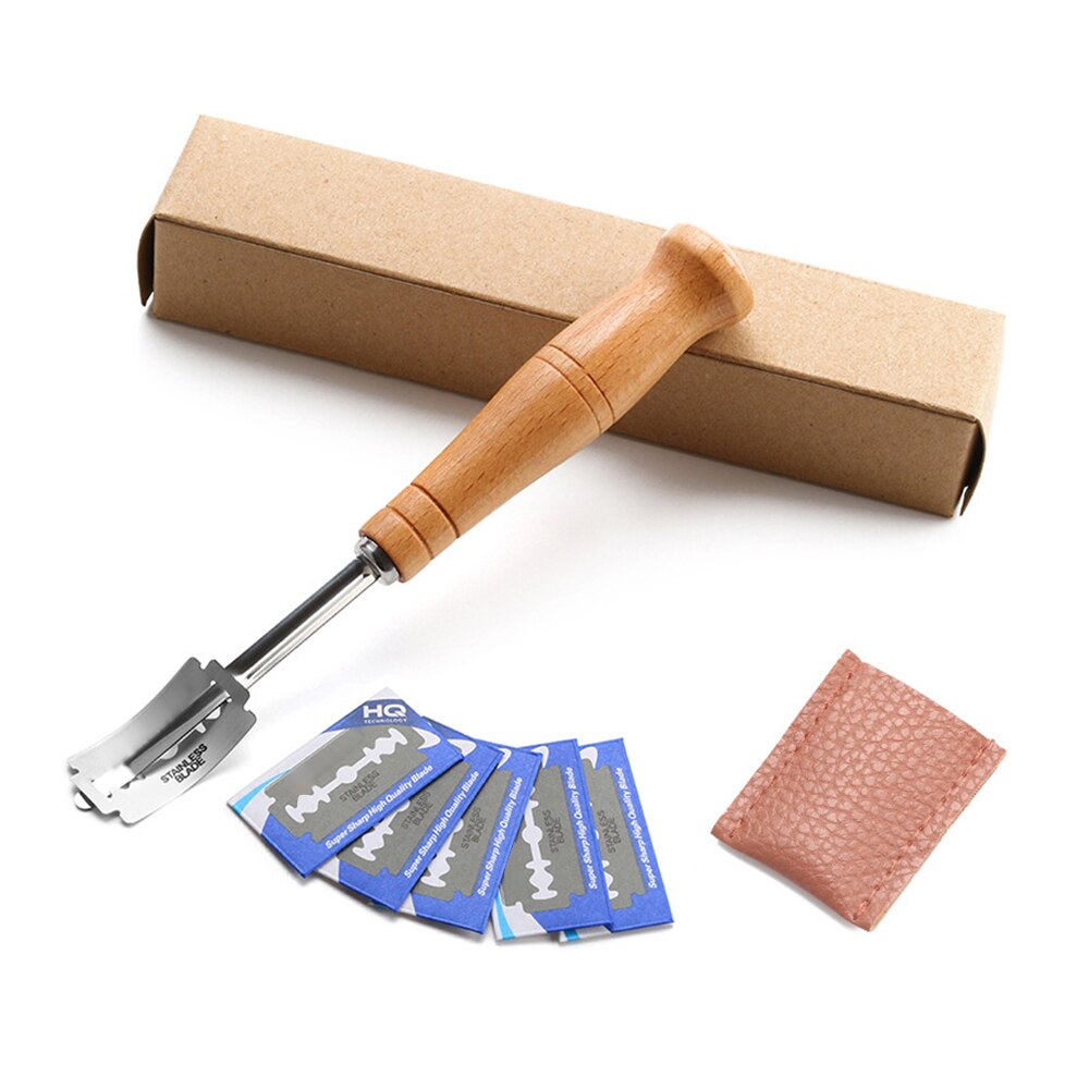 Bread Cutter Slashing Tool Bread Dough Scoring Blade Tools Making Razor Cutter Curved Knife Leather Protective: light brown