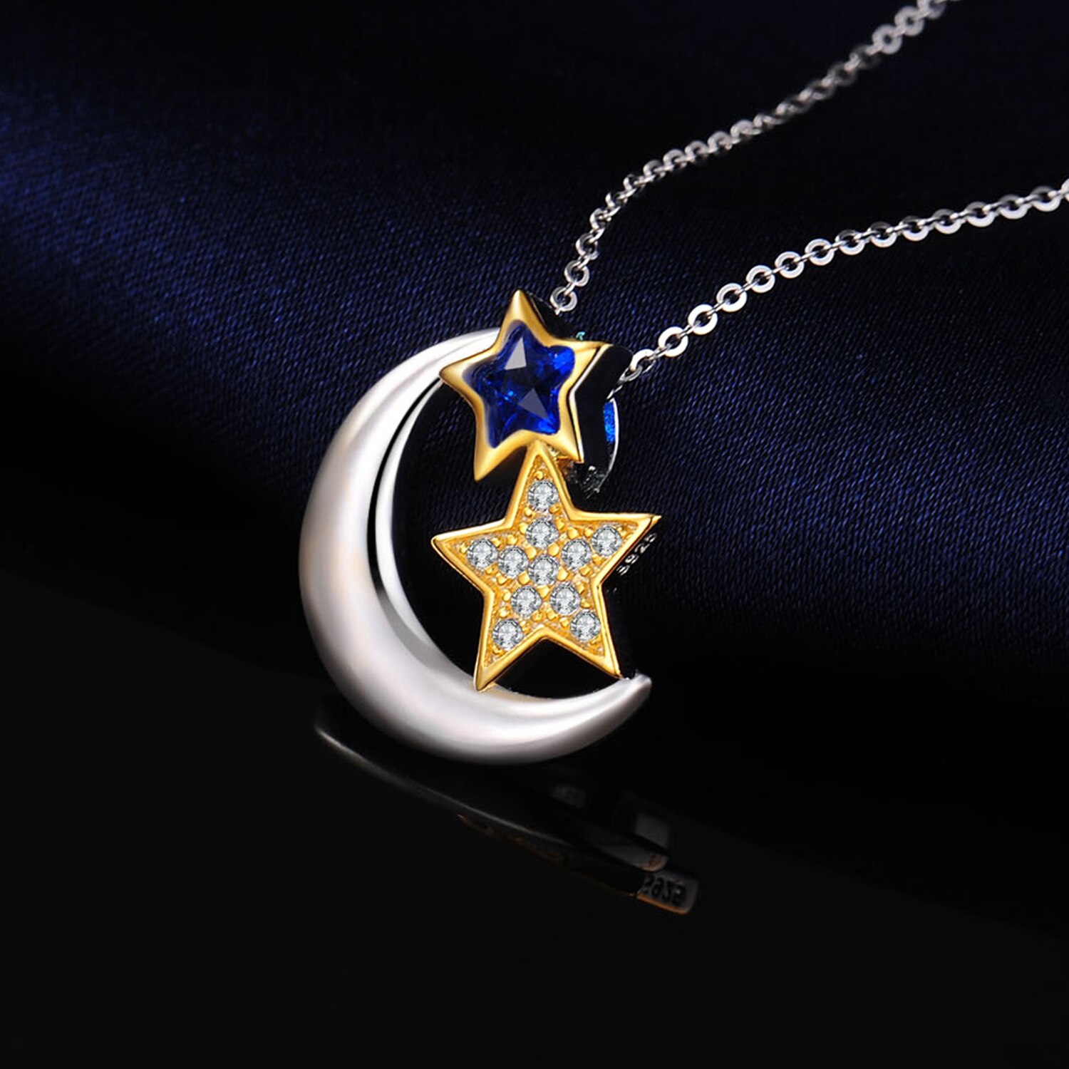 Jpalace Star Moon Gemaakt Spinel Hanger Ketting 925 Sterling Zilveren Edelstenen Choker Statement Ketting Vrouwen Zonder Ketting