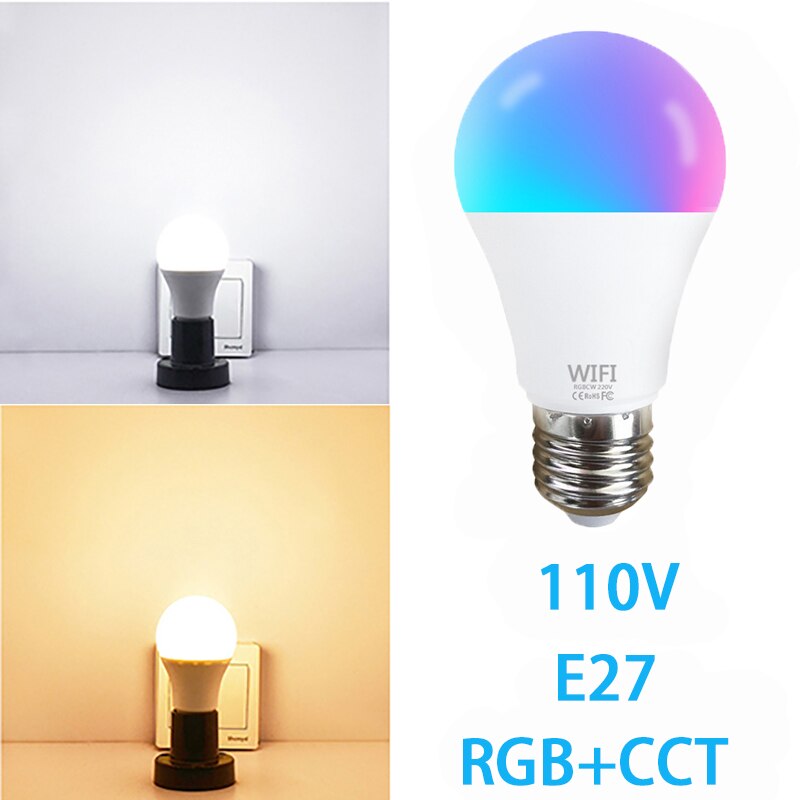 Wifi Smart Bulb 15W E27 B22 Dimmable RGB+CCT Smart Bulb Voice Control Work With Alexa Google Home For Home Lighting: 110V E27