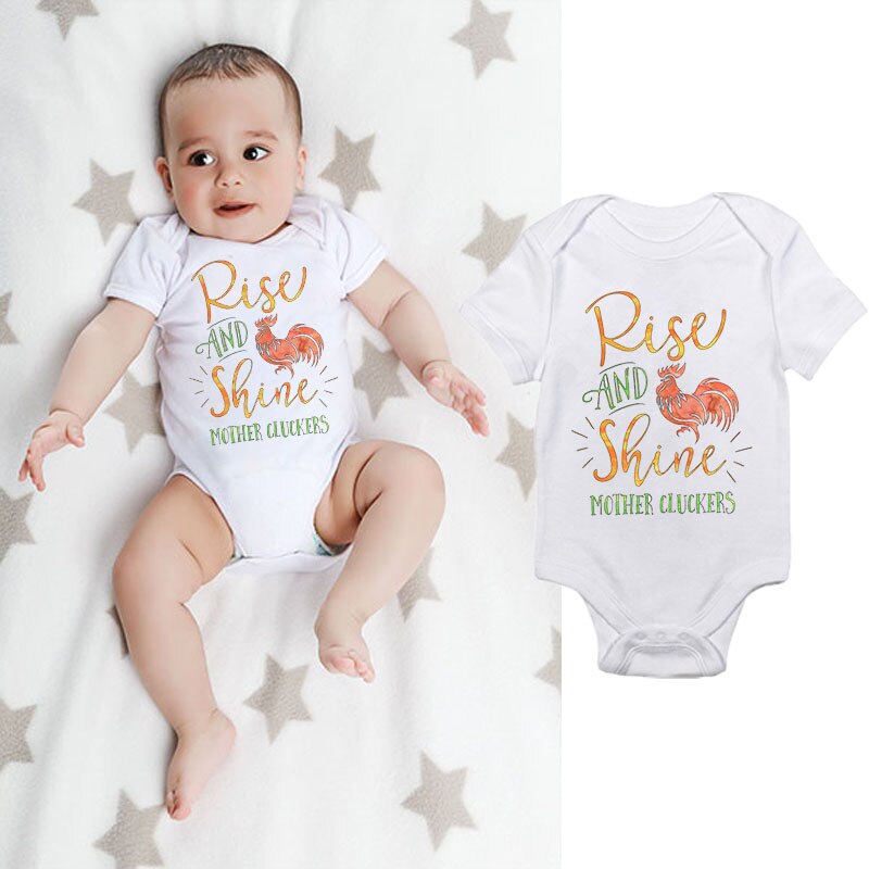 DERMSPE Newborn Baby Boy Girl Short Sleeve Letter Print Rise And Shine Mother Cluckers Cotton Romper Outfits Summer Baby Clothes