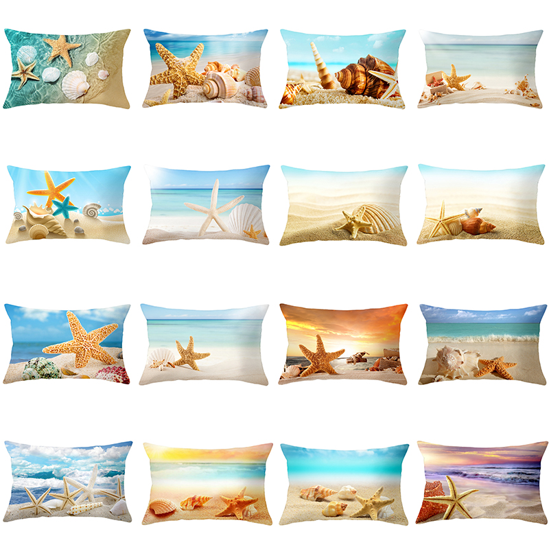 Summer Beach Pillow Case Starfish Sea Snail Shell Cushion Cover Sofa Home Decoration Landscape Polyester