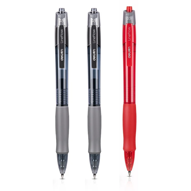 deli Retractable Ballpen Gel Pens 3Pcs Set Black Blue Ink 0.5mm Ballpoint Replaceable Refills Office School Supplies Stationery: Light Grey
