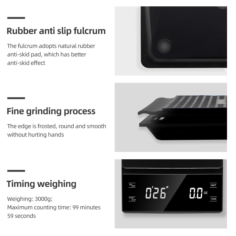 3kg/0.1g Koffieweegschaal met Timer Keuken Gereedschap Digitale Multifunctionele Weegschaal Giet Over Drip Espresso Schaal LCD display