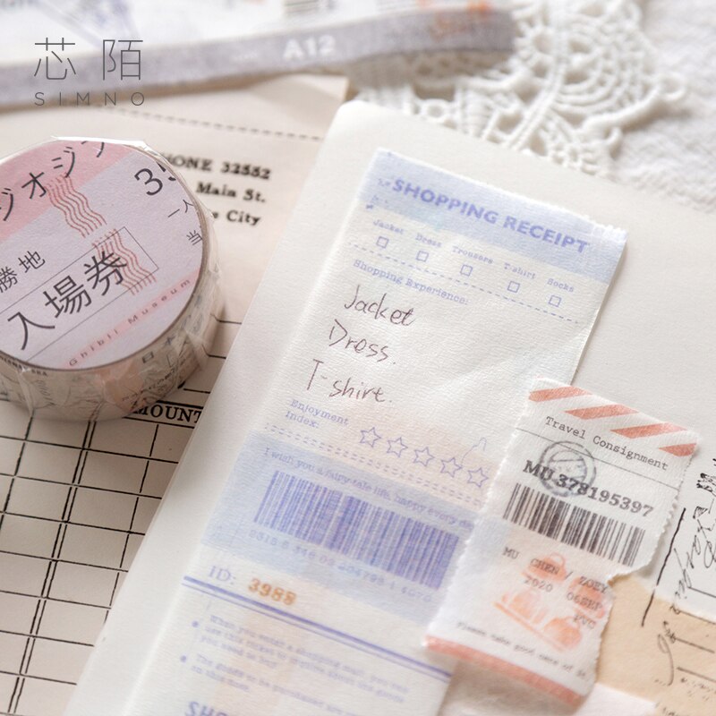 Cinta adhesiva decorativa Retro de la serie Time para viaje, cinta adhesiva para billetes, cinta adhesiva Washi DIY para álbumes de recortes, artículos de papelería con etiquetas