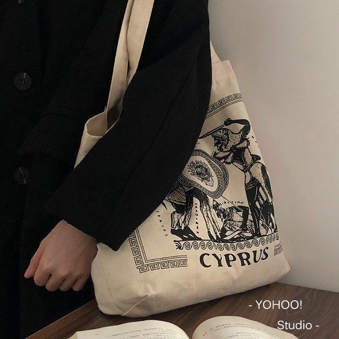 YOHOO! /Retro Greece Illustration CHIC Korean-style Versatile One Shoulder Canvas Bag Vintage Shopping Bag Female Students INS