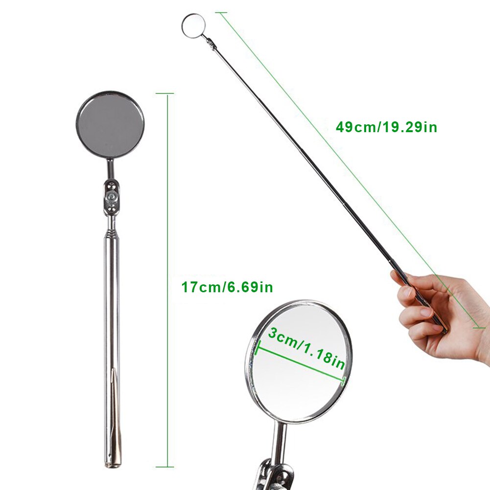 Espejo de inspección telescópico de extensión, 30 mm de diámetro, 17 a 49 cm de longitud retráctil para ángulo de visión de 360