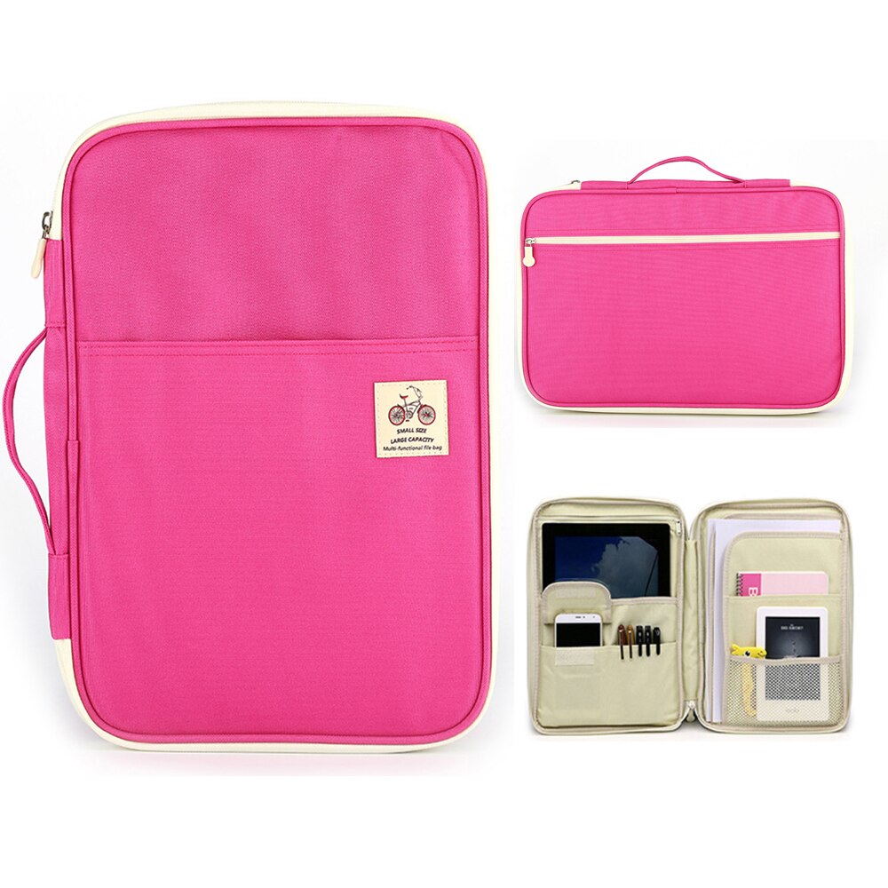 Multi-functional A4 Document Bags Filing Pouch Portable Waterproof Oxford Cloth Organized Tote Notebooks Ipad Computer Bags: Pink