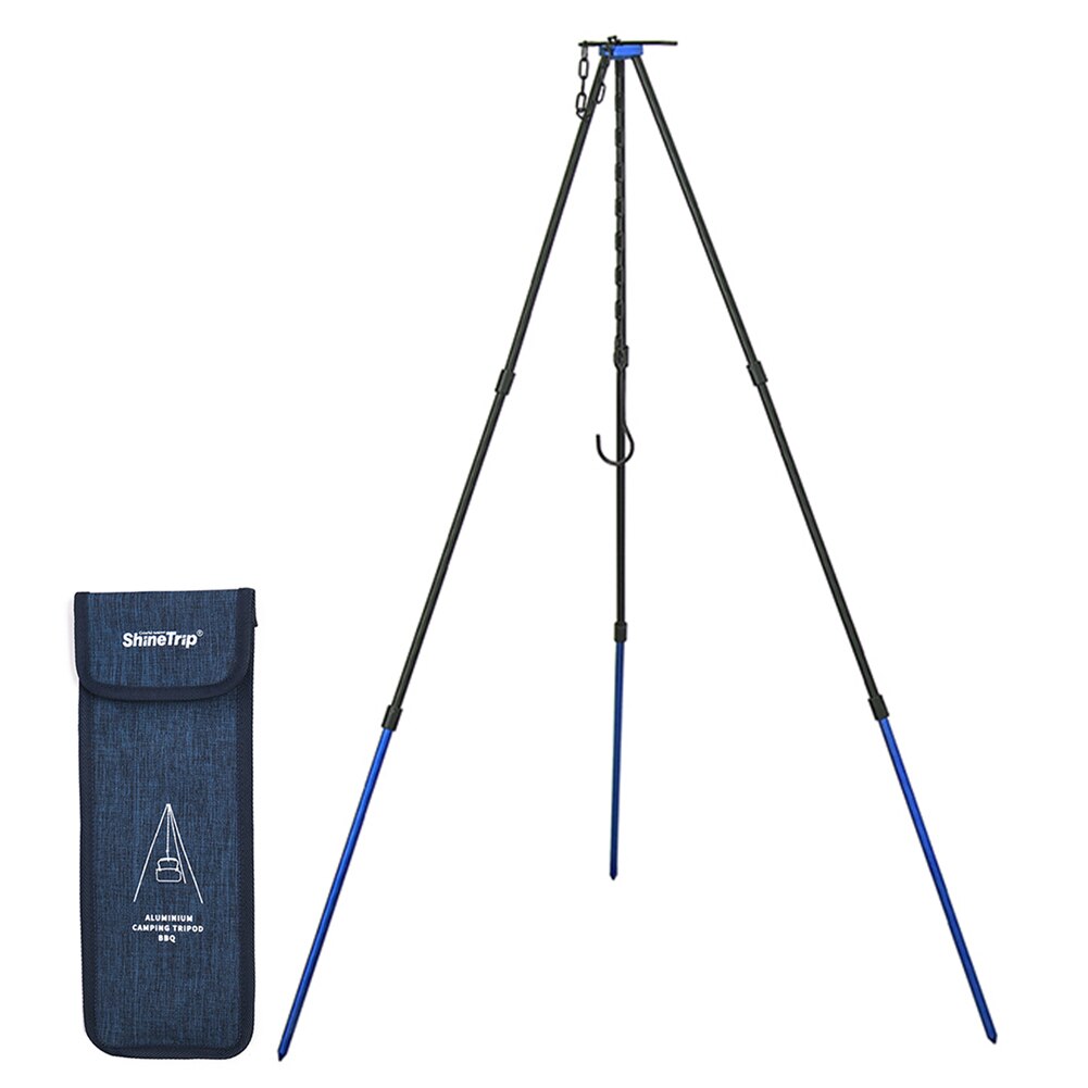 Verstelbare Outdoor Kampvuur Picknick Kookgerei Statief Ultra-Lichte Draagbare Aluminium Legering Opknoping Haak Keten Koken Pot Grill: Blauw