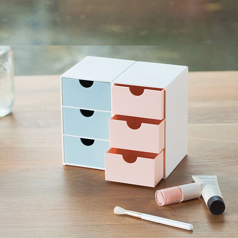 Organizador de escritorio Kawaii, caja de almacenamiento de maquillaje, contenedor de 3 estantes, cajón, estante para enviar pegatinas, decoración del hogar, suministros de oficina 2022