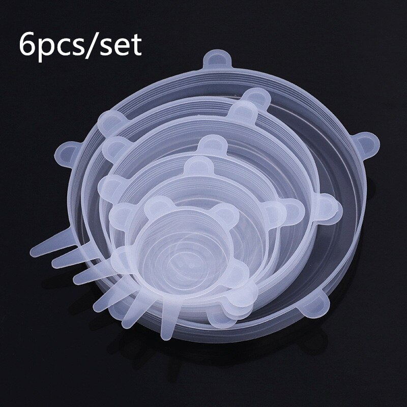 Tapas elásticas reutilizables de silicona 6 uds., tapa Universal de silicona, tapa para comida, tapa para olla, tapa de silicona, tapa para olla, topes de cocina: Blanco