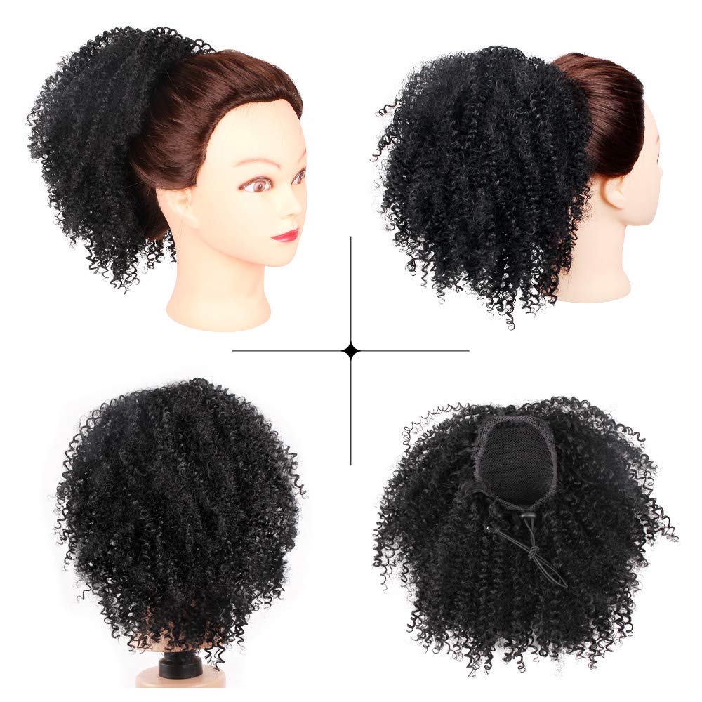 Extensiones de coleta de pelo rizado Afro, coletas de pelo rizado natural con cordón